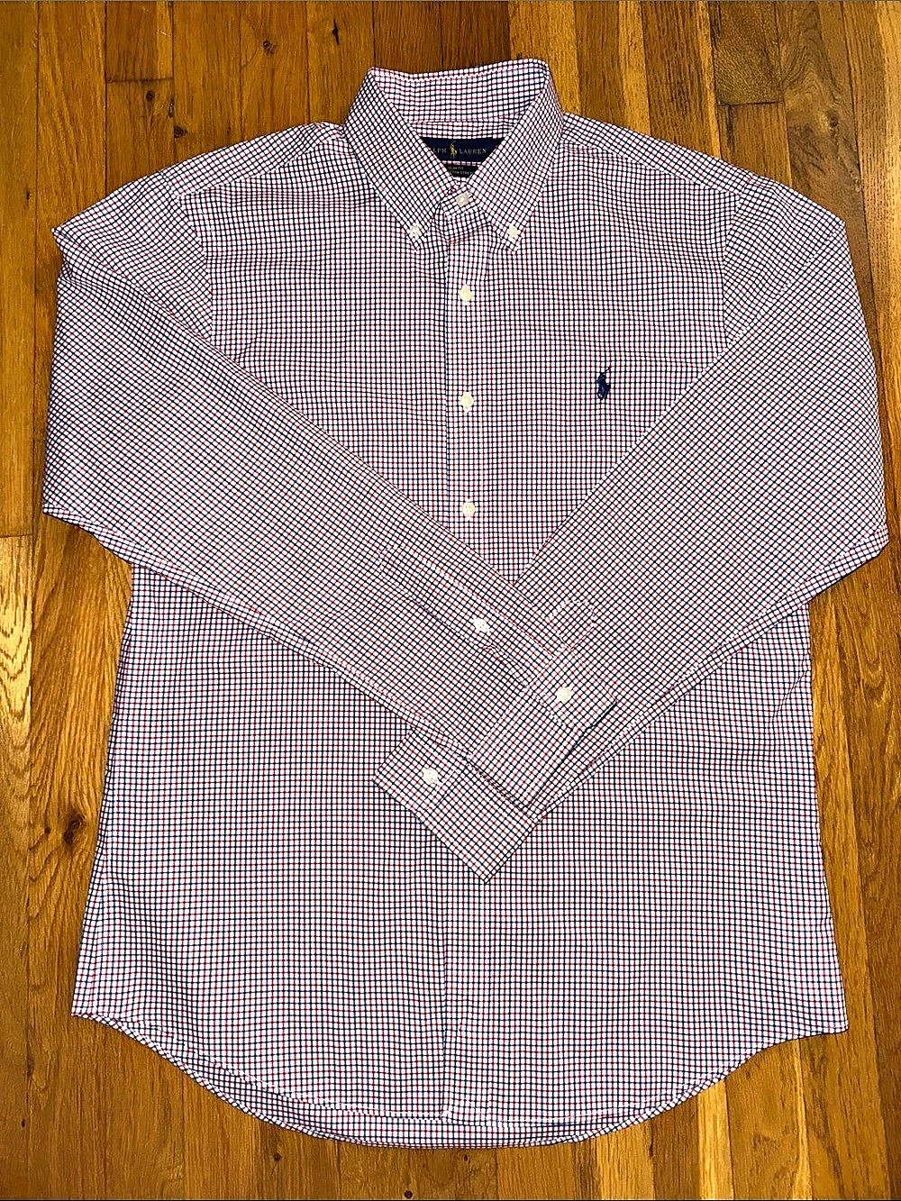 Ralph Lauren Checkered Cotton Button Down White & Red Large Like New